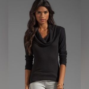Splendid Black Thermal Cowl Neck Tunic Top Long Sleeve Cotton Blend